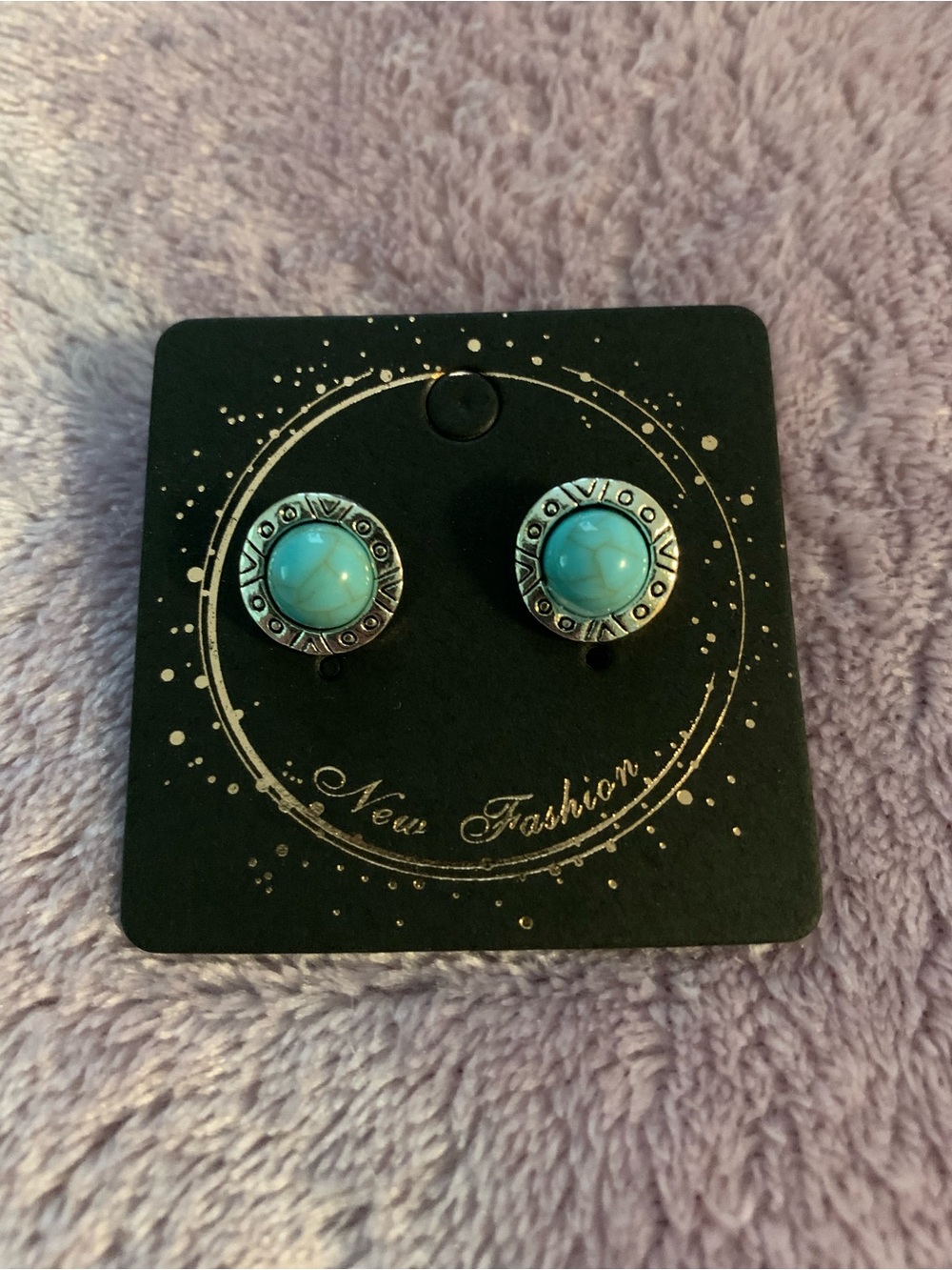 Turquoise Round Stone Stud Earrings in Silver Tone